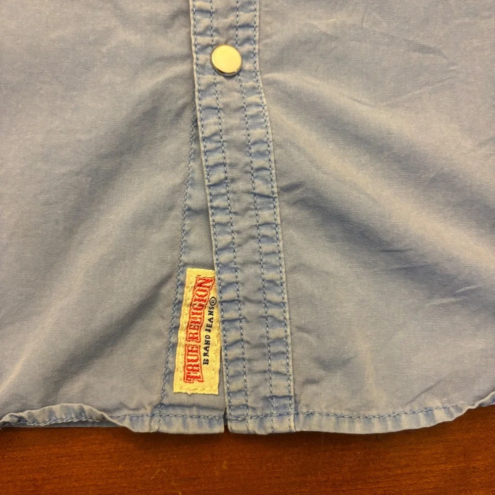 True Religion | Mens S | Western Pearl Snap Shirt Light Blue Cotton Long Sleeve